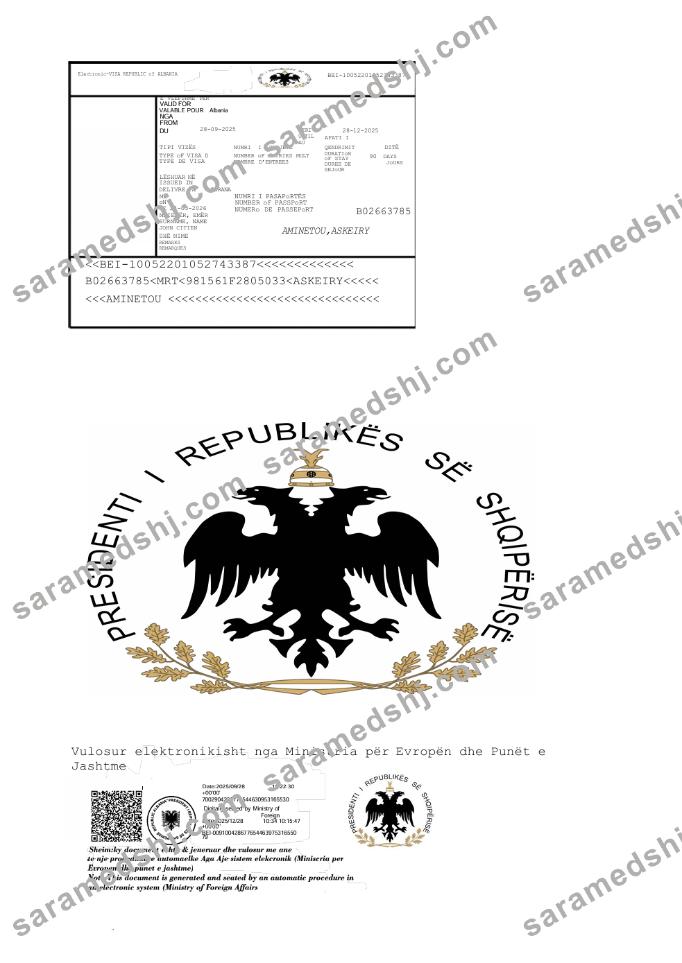 Albania e-visa template in Word and PDF formats, version 3